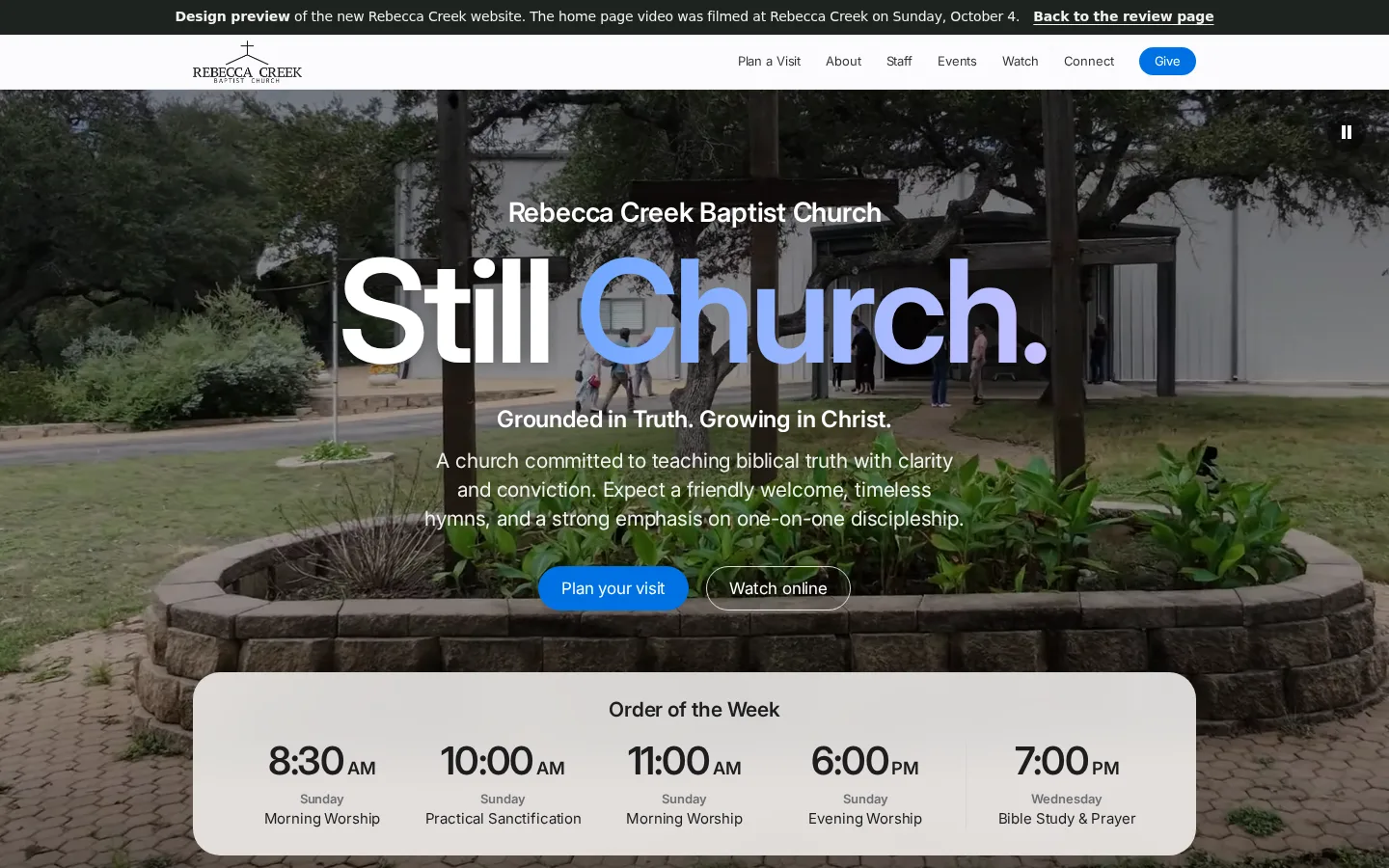 The new Rebecca Creek Baptist Church home page
