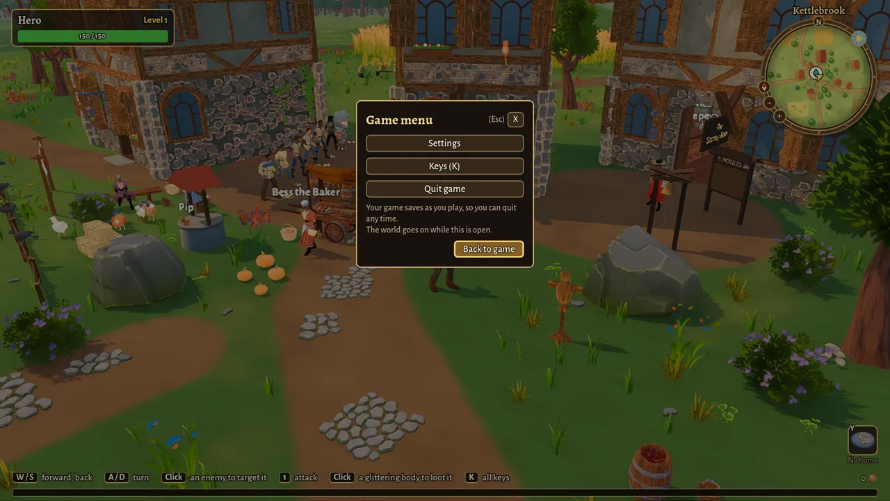 The RPG’s village with the game menu open