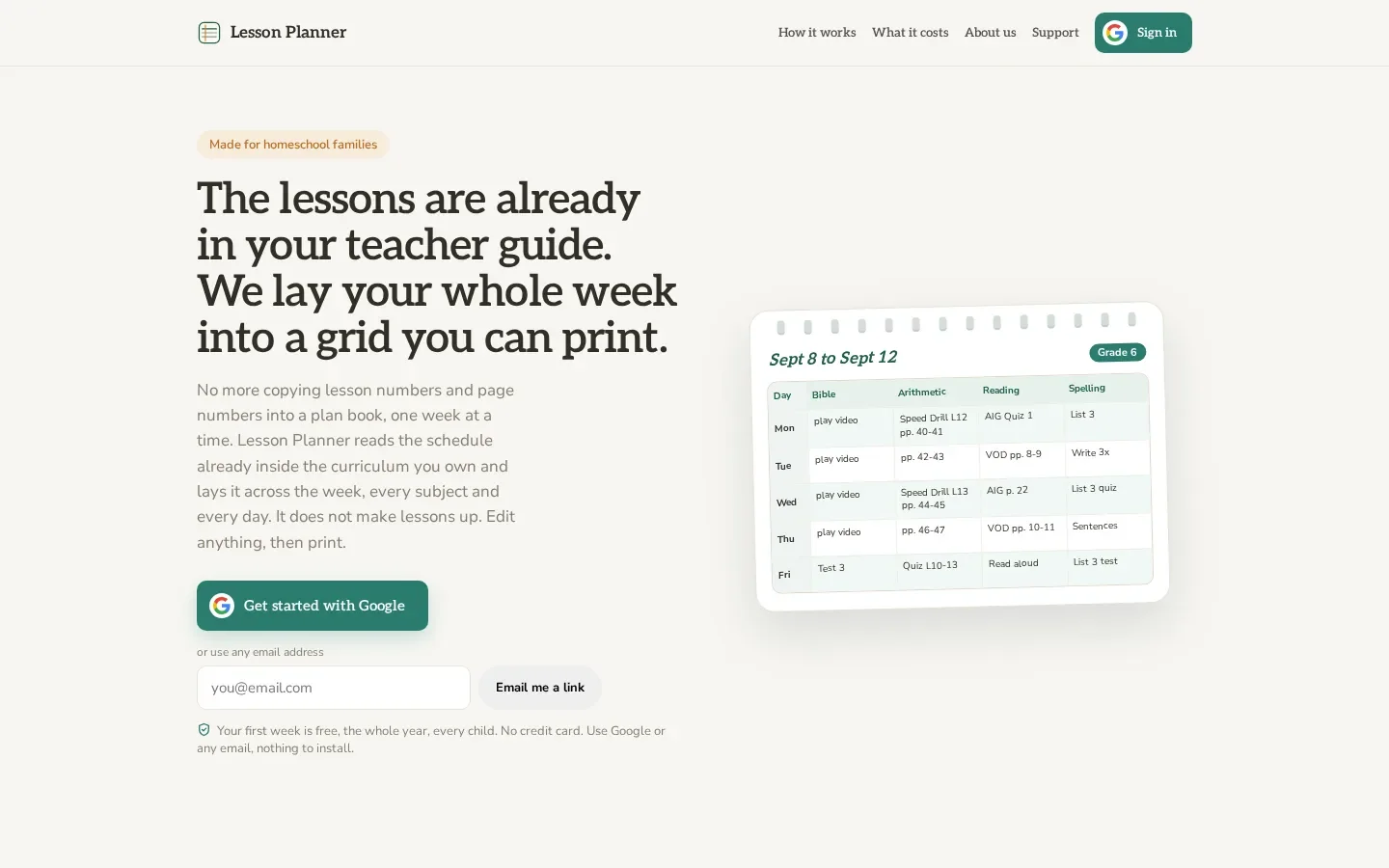 The Weekly Lesson Planner home page